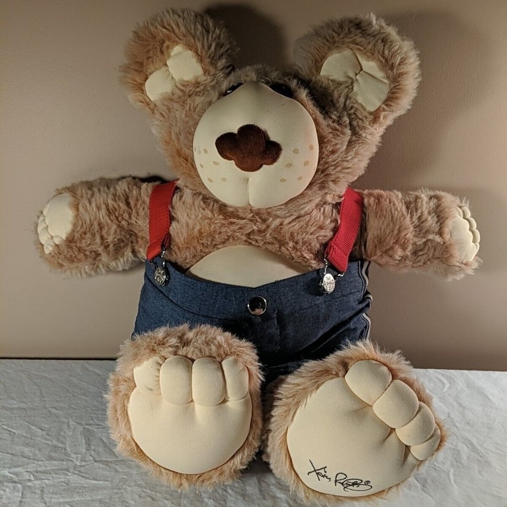 Vintage 80's Furskins Teddy Bear Plush Stuffed Animal Xavier Roberts Suspenders